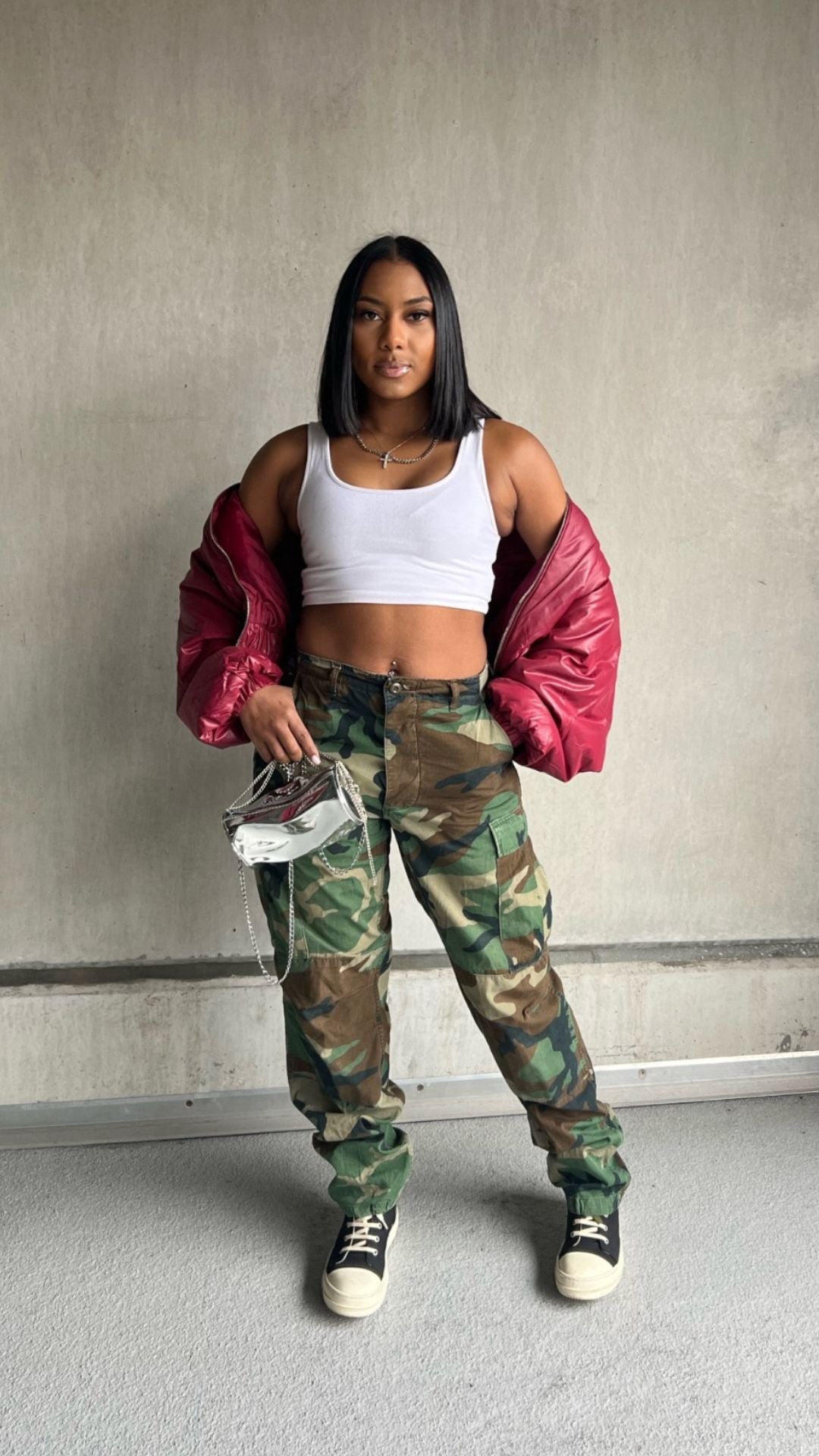Burgundy Padded Bomber Jacket
