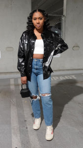 Faux Leather Button Up